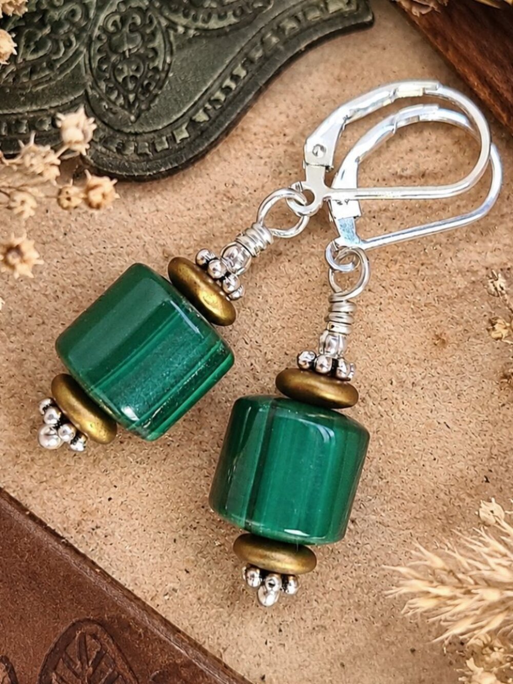 Malachite Earrings 925 Sterling Silver Leverbacks